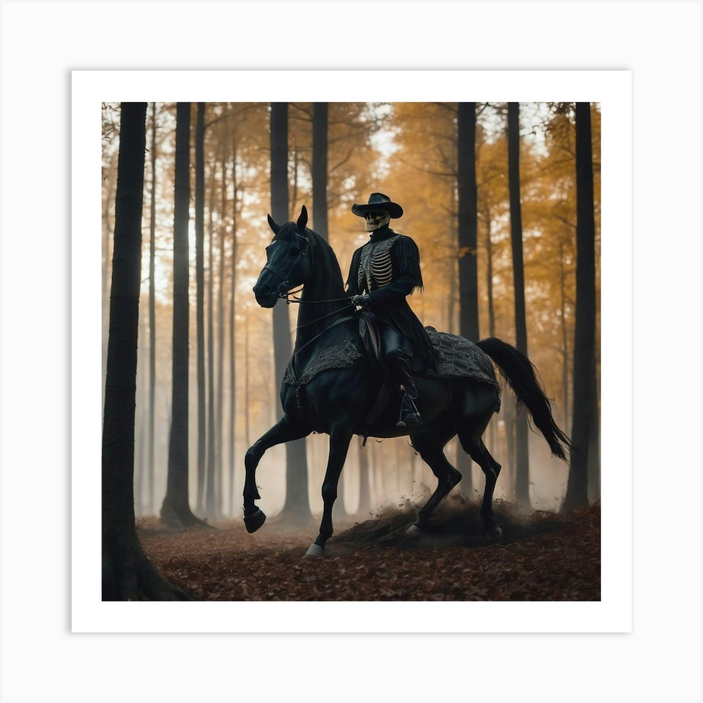 Skeleton On Horseback Art Print by AI Art - Fy