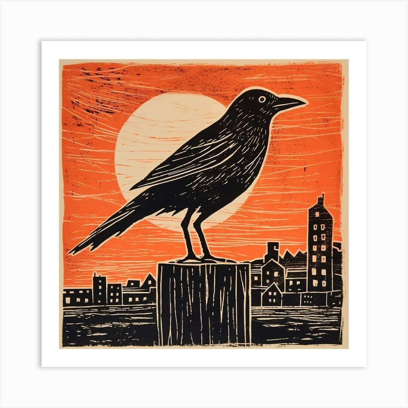 Retro Bird Lithograph Crow 4 Art Print by Feathered Muse - Fy