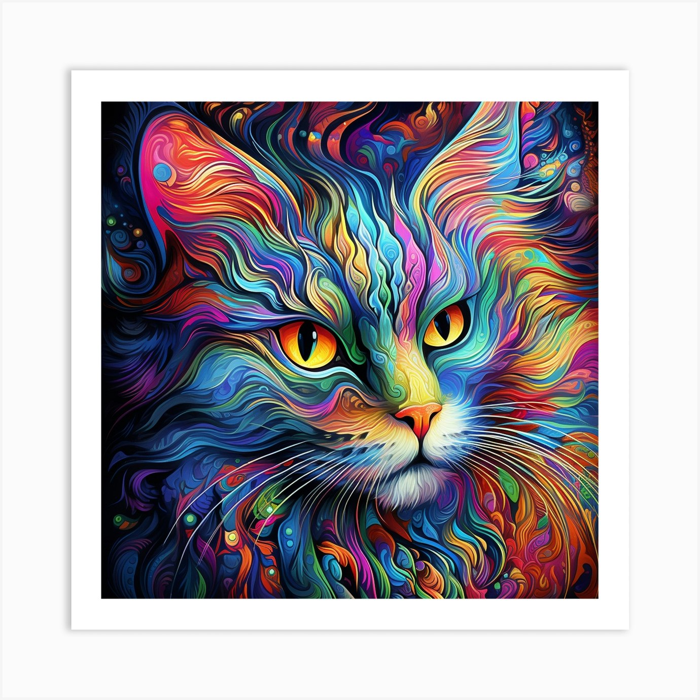 Psychedelic Cat 3 Art Print by Bella Luna - Fy