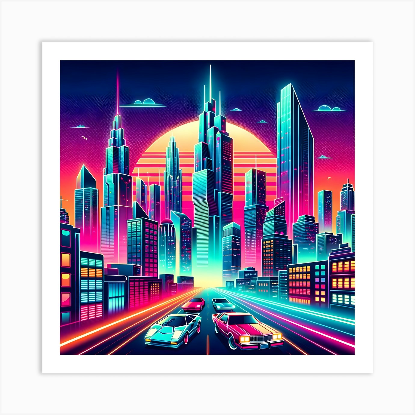 80'S Cityscape Art Print by DigitalDoodle - Fy