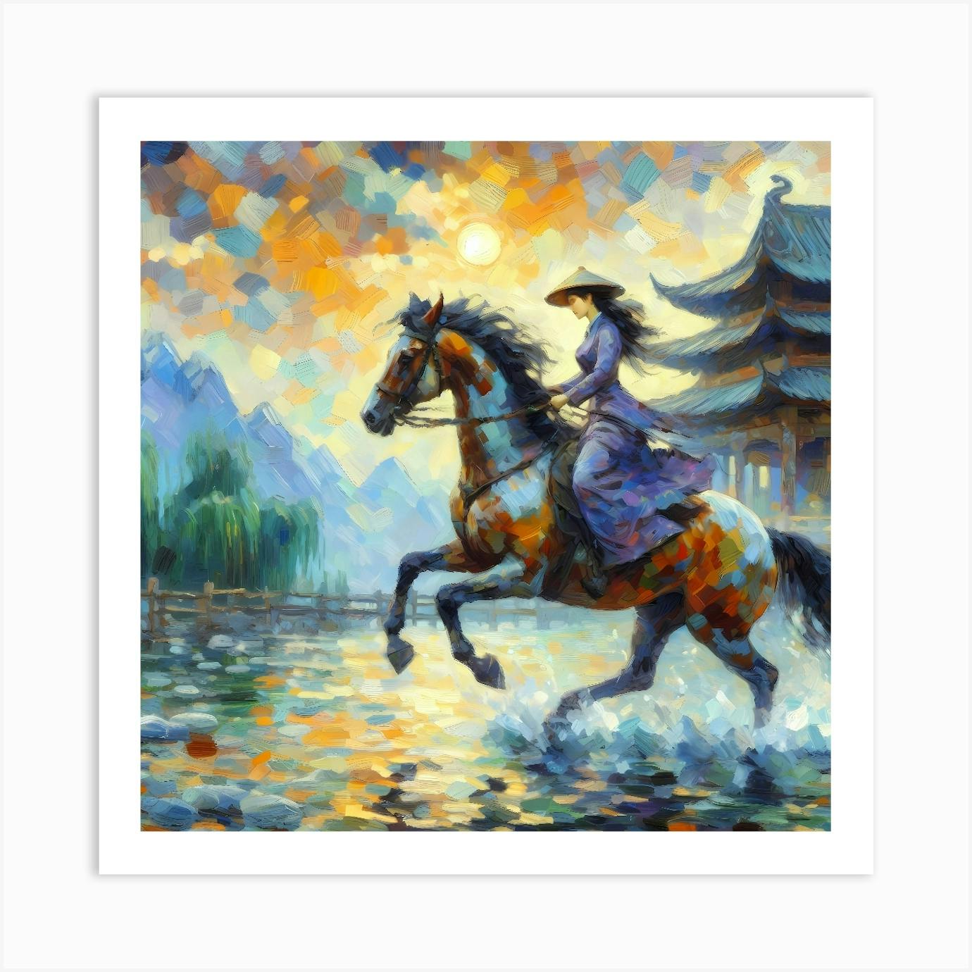 Oil painting-woman and horse hot