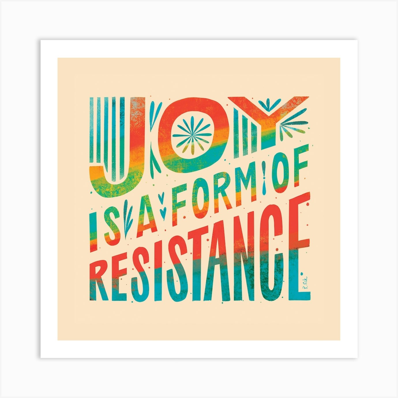 Joy Light Square Art Print by Rachel E Lettering Fy