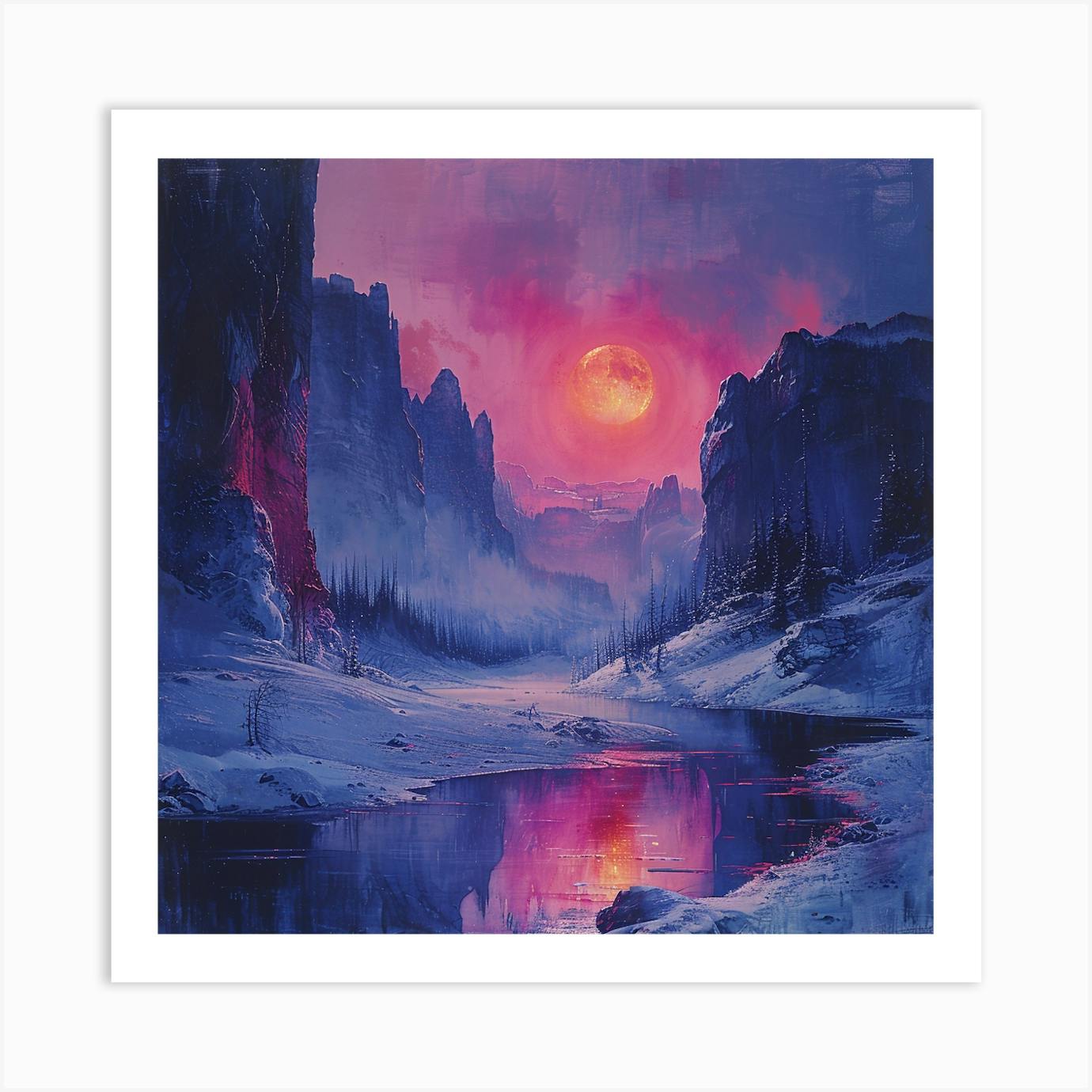 Winter Sun -- Vintage Fine Art top Painting -- Framed Digitally Printed Canvas Art