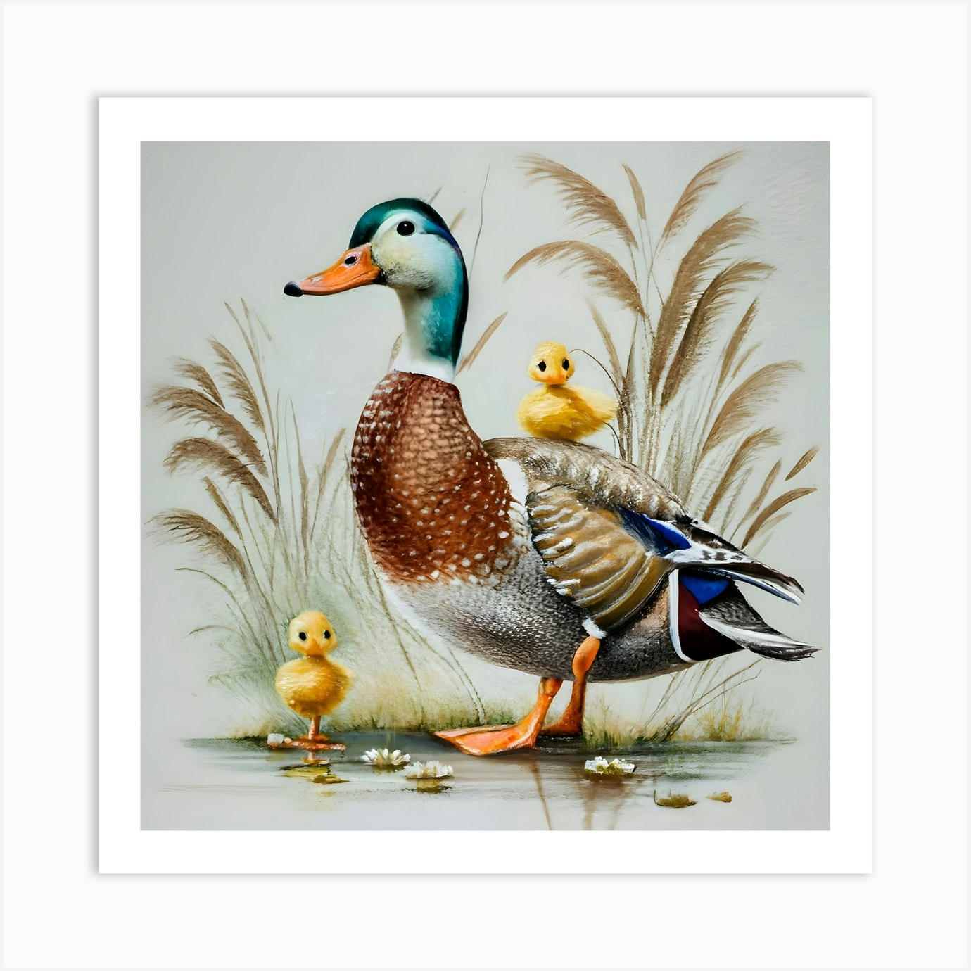 Mallard Ducks, Realistic duck wall art print, Detailed waterfowl ...