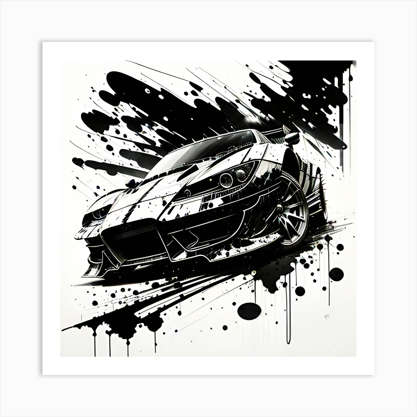 Black And White Car Painting Art Print by Noctarius - Fy