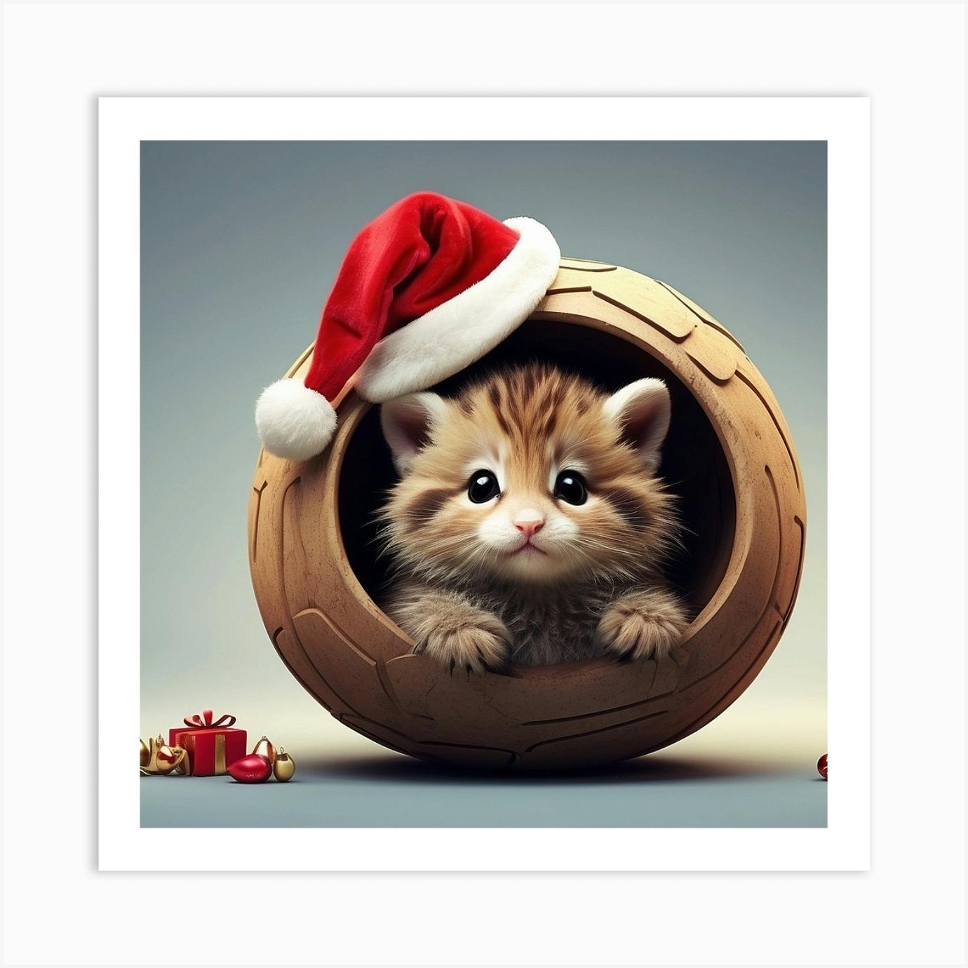 Christmas Christmas Cute Kitten, FineArt Draw, Young store and Large