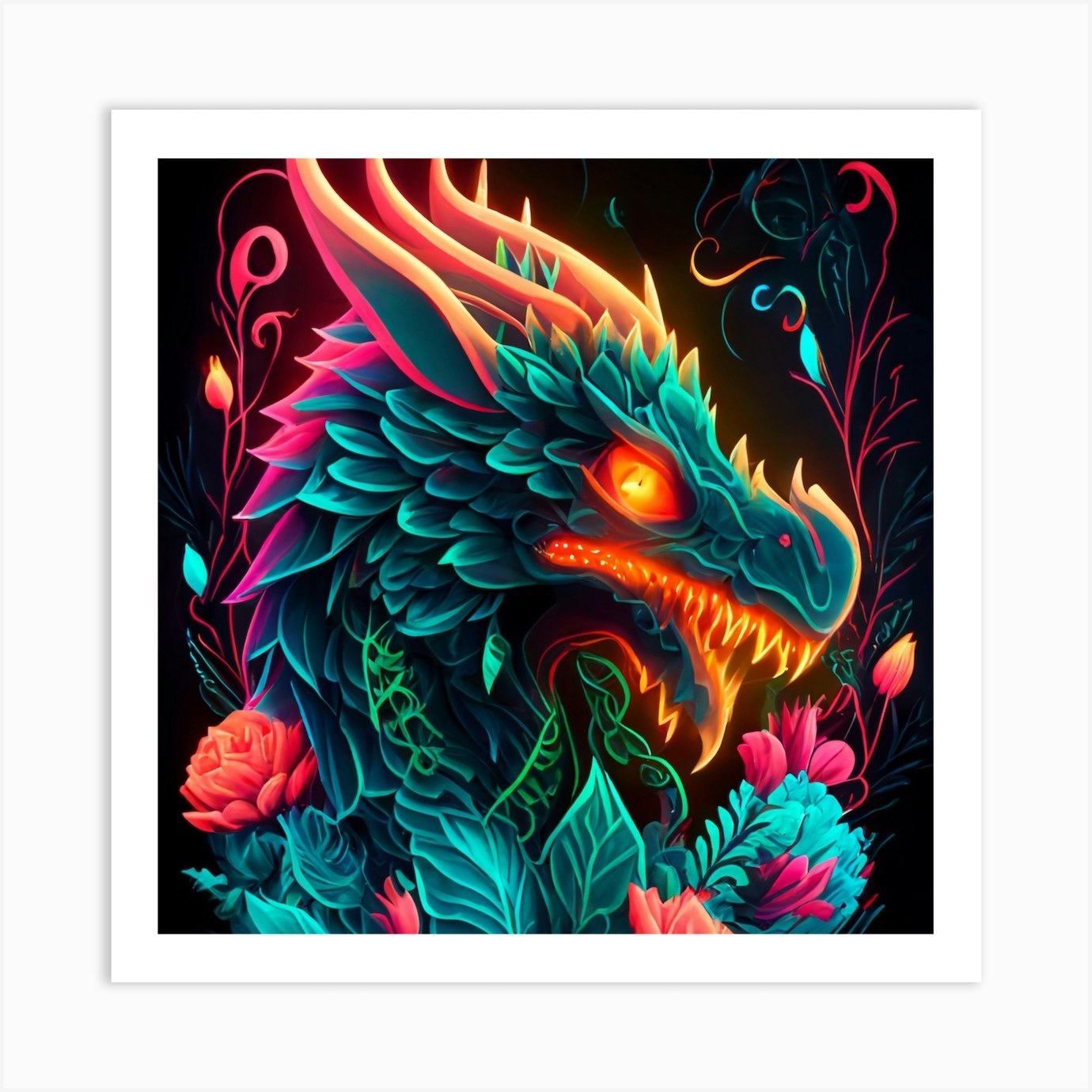 Neon Dragon Art Print by LuckyRonin Fy