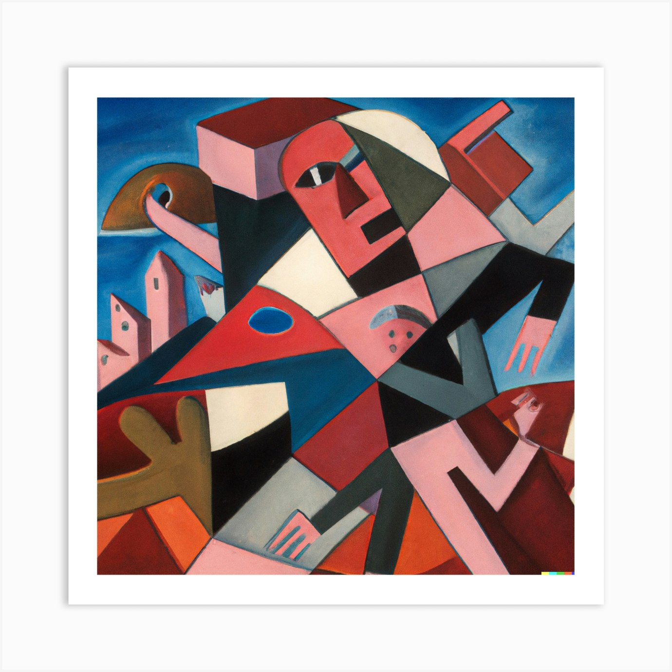 Cubist painting depicting Person Rising Above of a Sea of Doubt, Fear