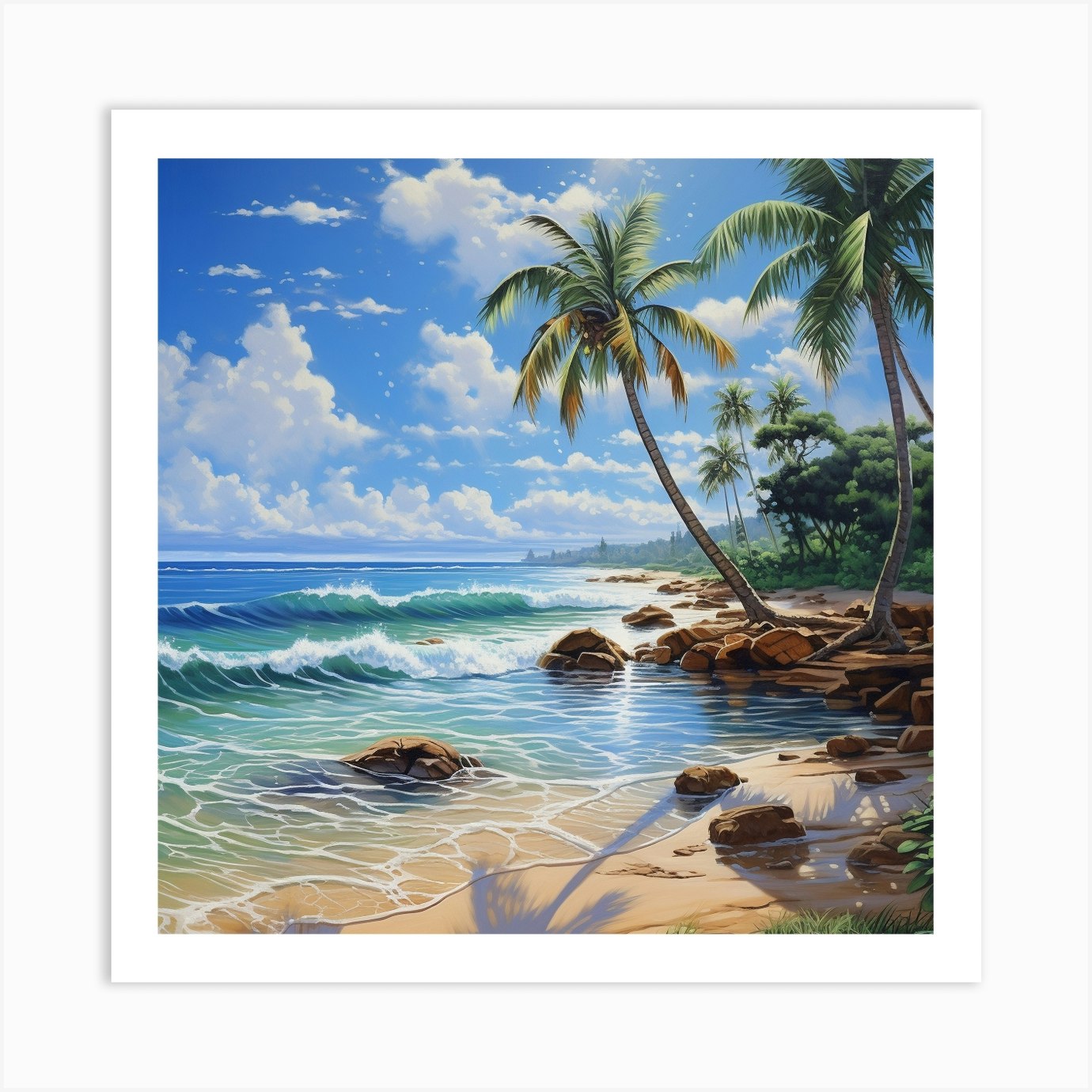 Beach Scene With Palm Trees Art Print by David Arts Fy