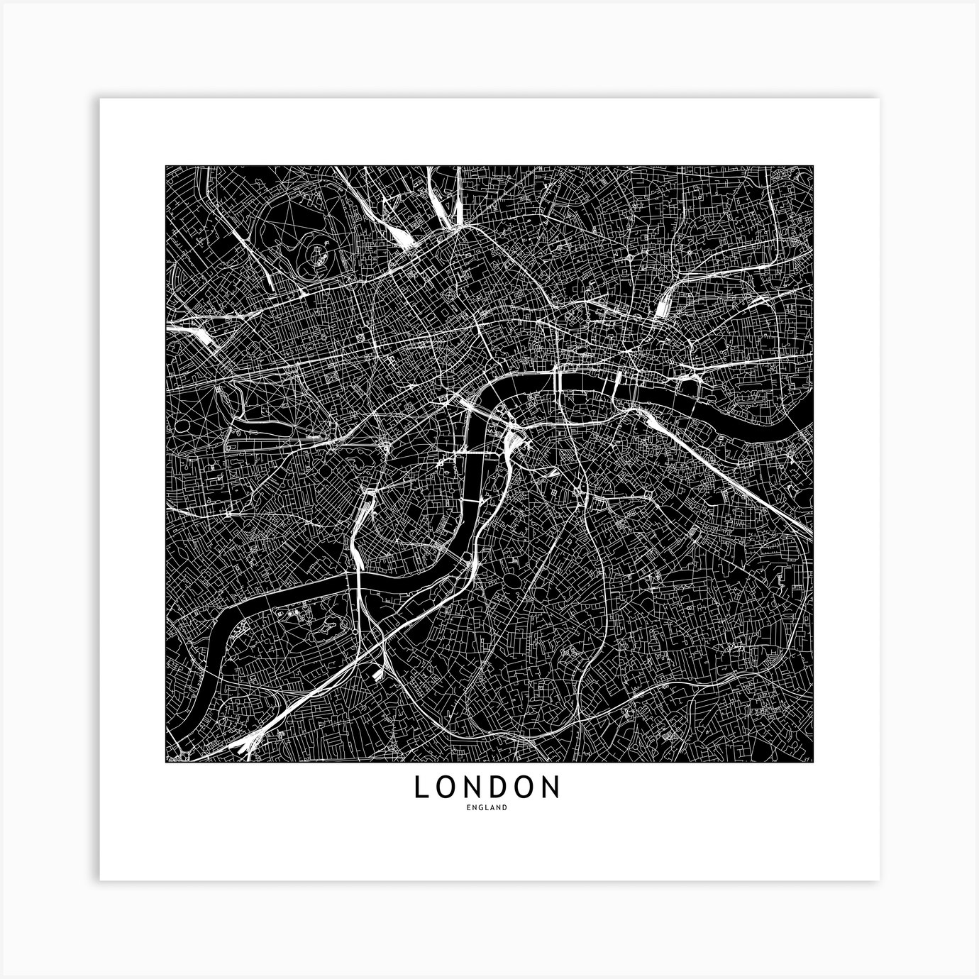 London Black And White Map Square Art Print by multipliCITY - Fy