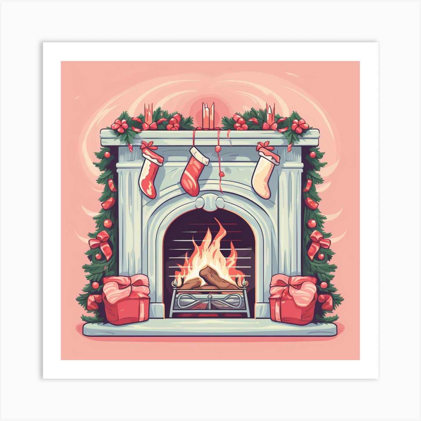 Christmas Fireplace 12 Art Print by David Arts - Fy