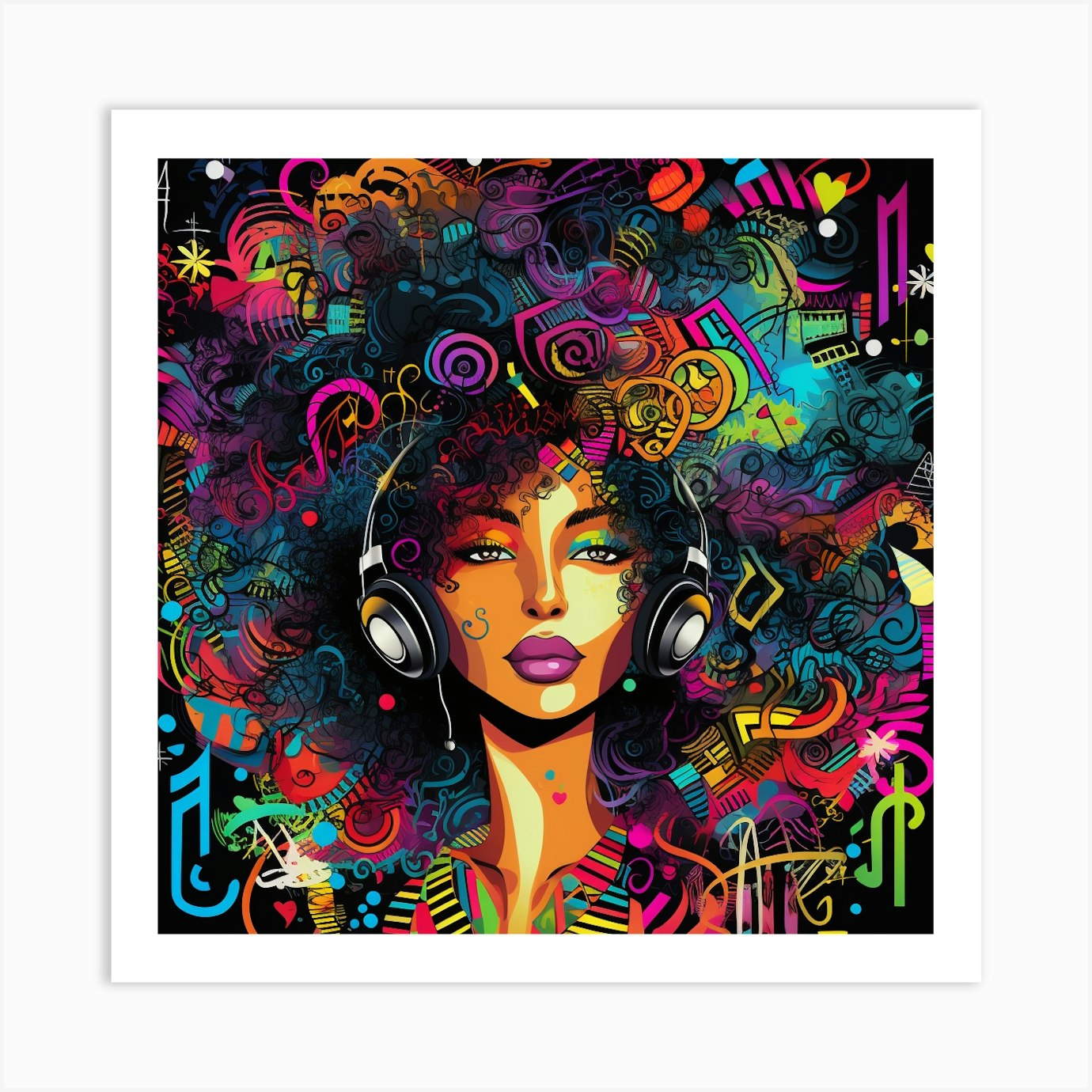 Afro Girl With Headphones 7 Art Print By Bella Luna - Fy