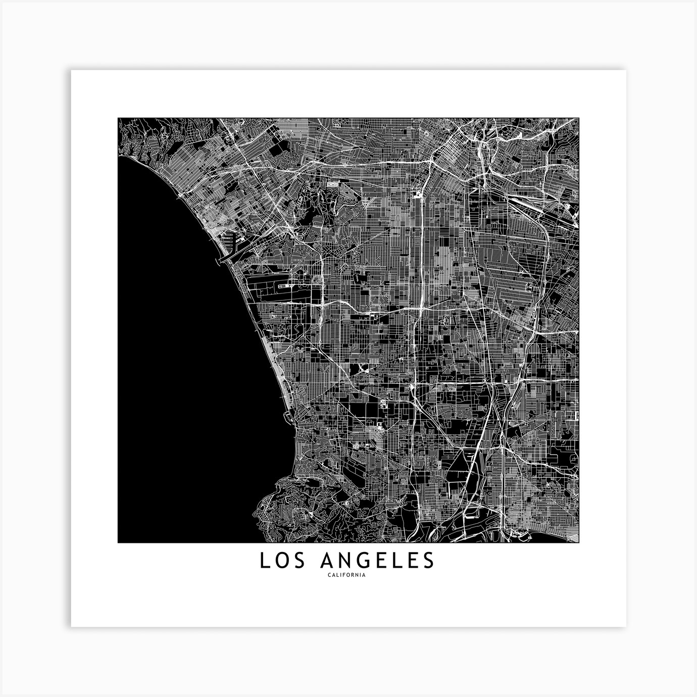 Los Angeles Black And White Map Square Art Print by multipliCITY - Fy