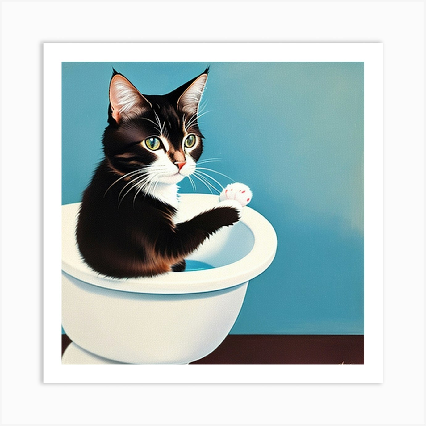 Cat In The Toilet Art Print by Sakeenah Fy