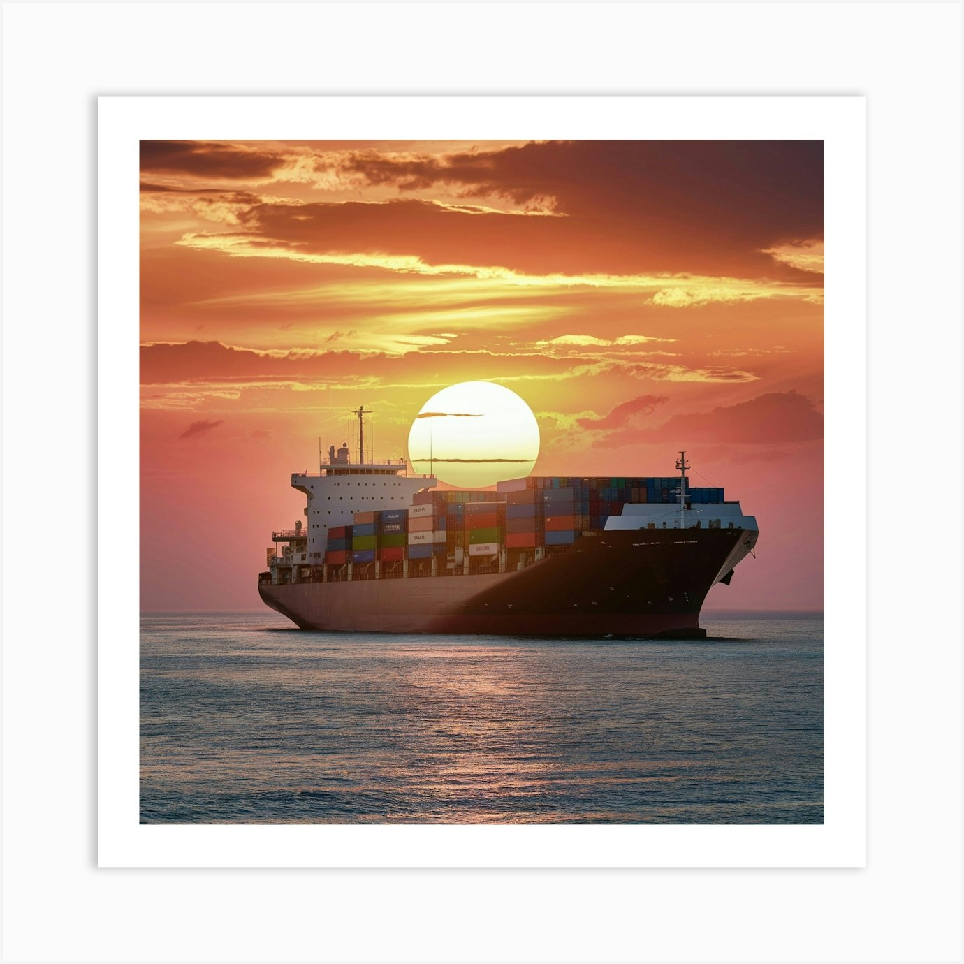 Container Ship At Sunset 8 Art Print by FOTOPIA - Fy