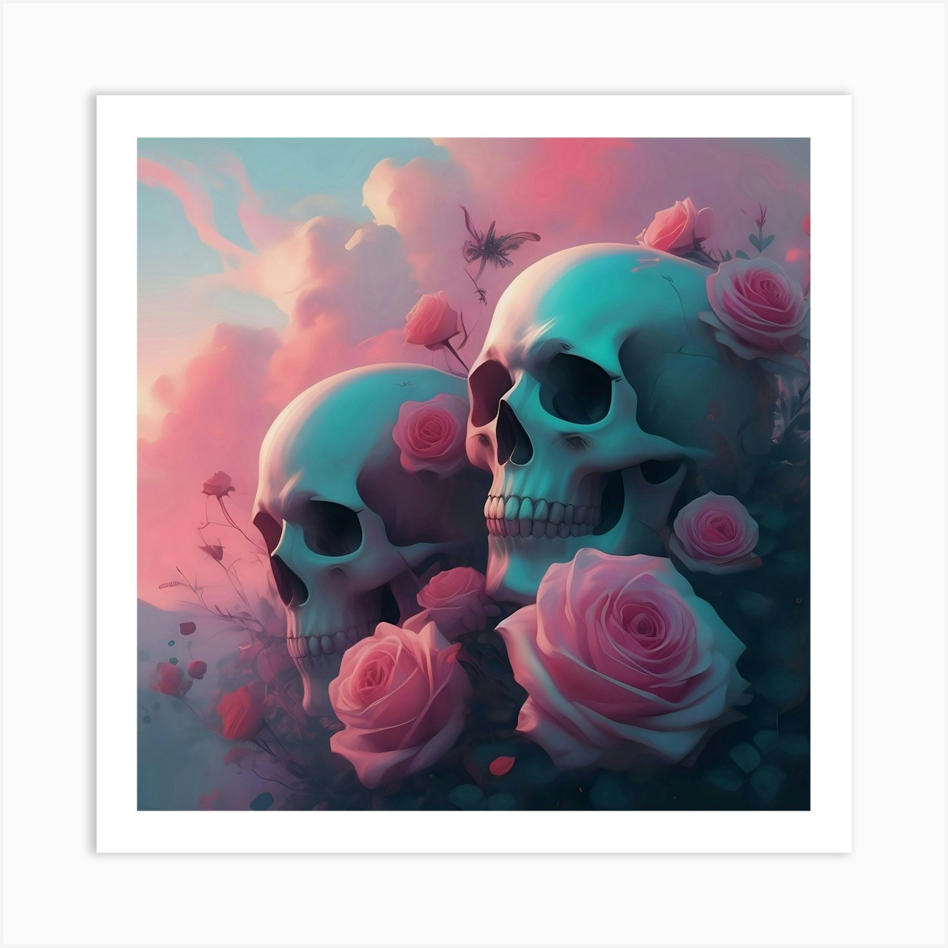 Skulls And Roses 3 Art Print by She Is Legend Kreations - Fy