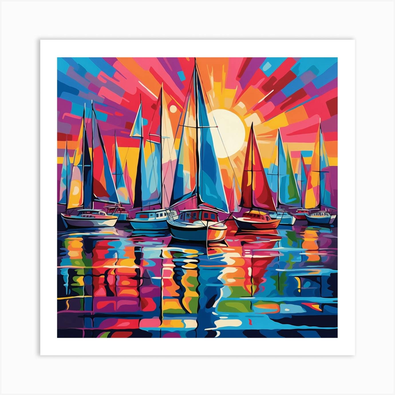 Large Painting Sailboat | Painting 2024 On Canvas Colorful Sailboats & Harbor Painting | Departure of Boats Painting | Colorful Boats Painting