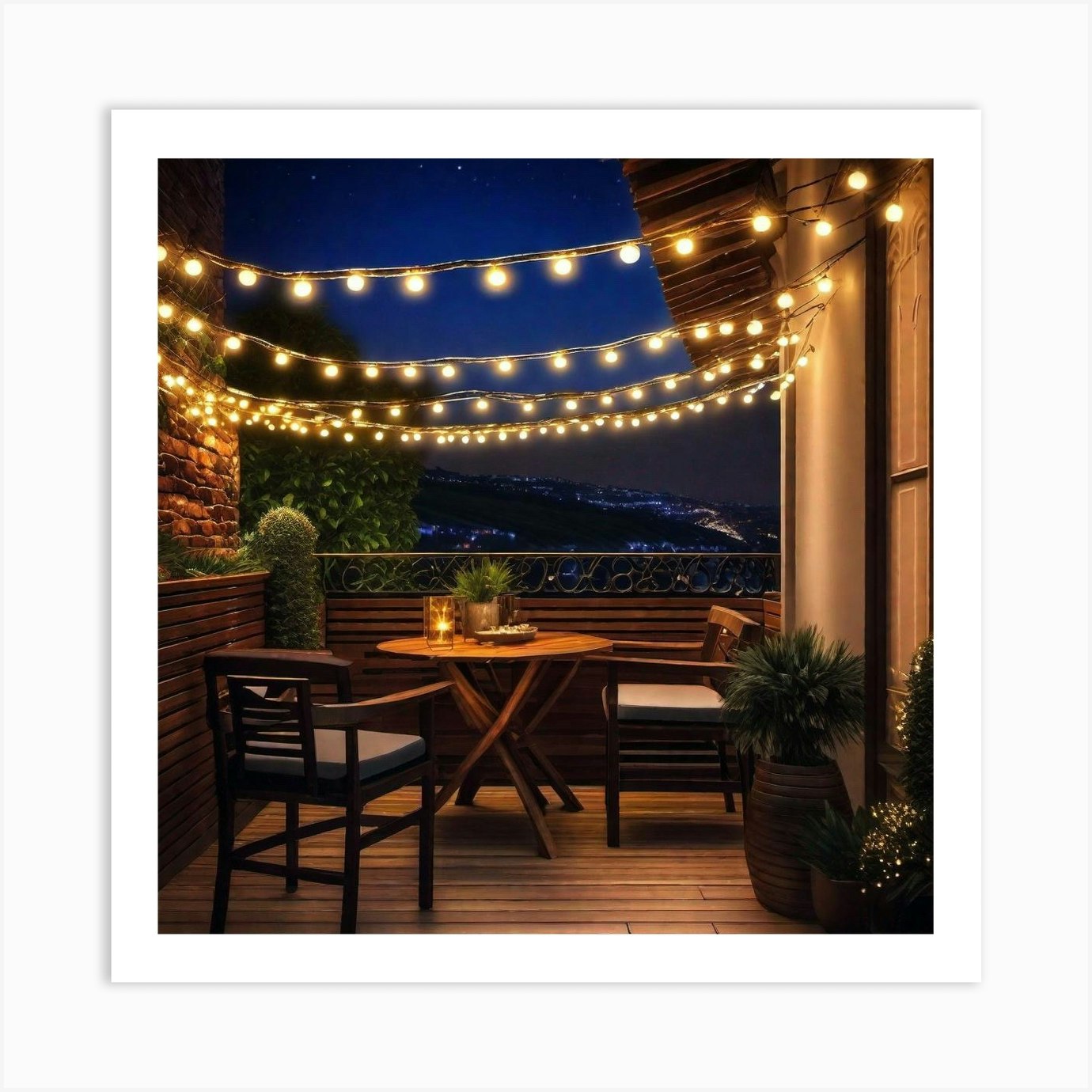 Outdoor String Lights Art Print by Noctarius Fy