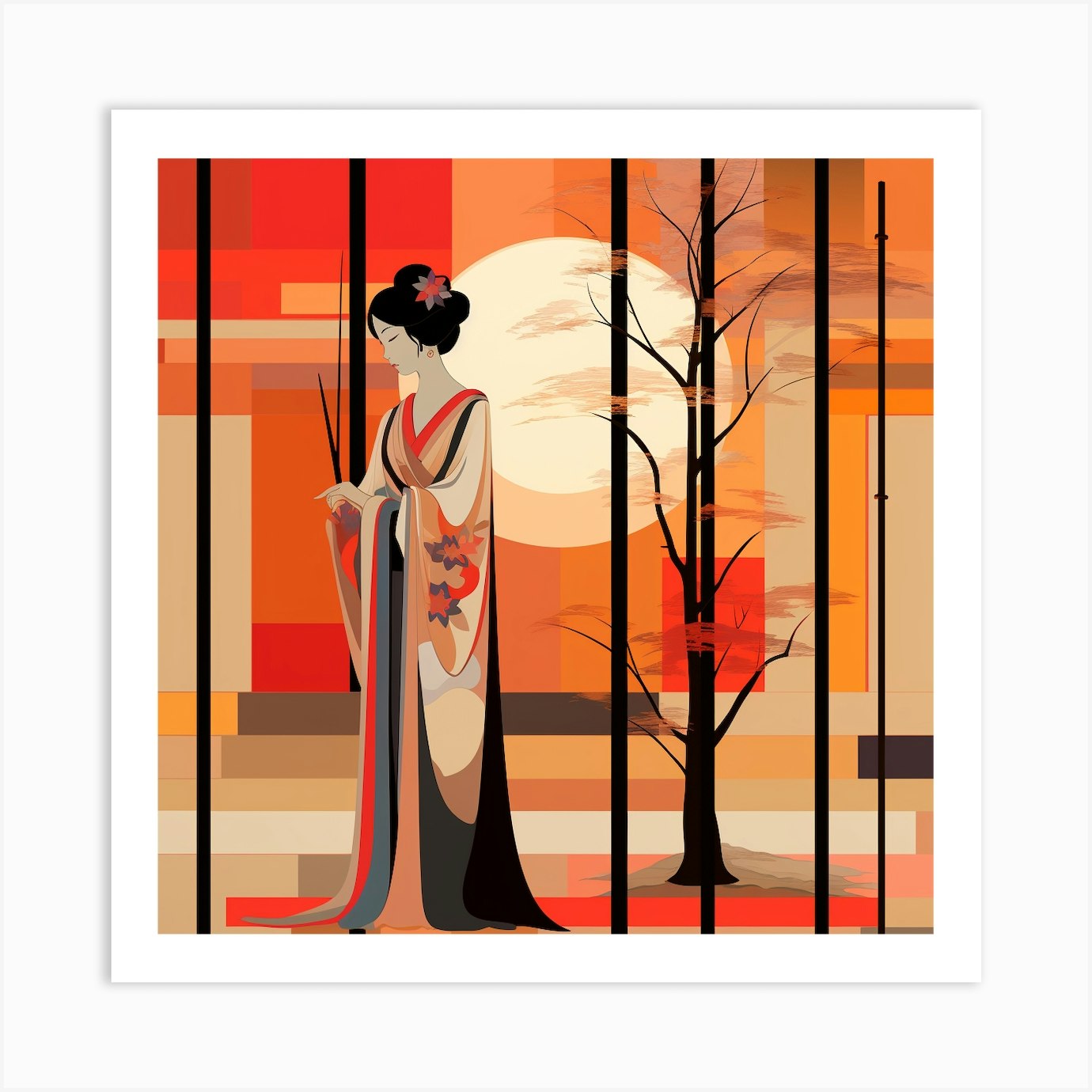 Geisha Woman In Kimono Art Print by David Arts - Fy
