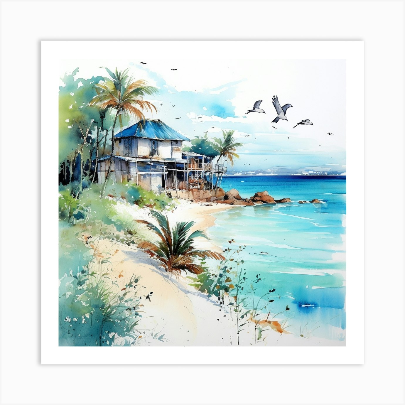 House On A Turquoise Beach Art Print by The Glass House Fy