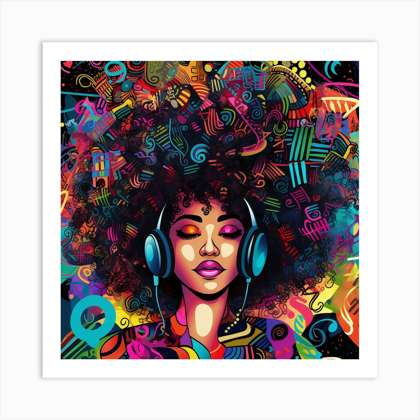 Afro Girl With Headphones 5 Art Print by Bella Luna - Fy