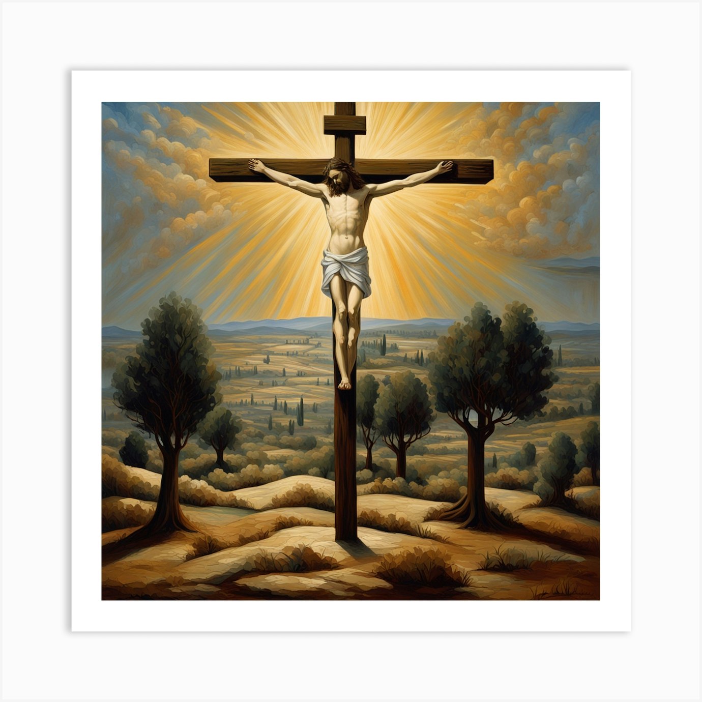 A Biblically Inspired Painting Of Jesus Crucifixion The Central Figure ...