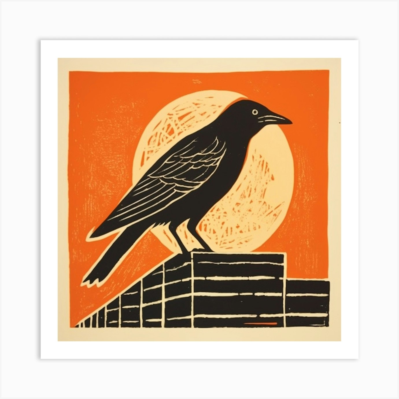 Retro Bird Lithograph Crow 1 Art Print by Feathered Muse - Fy