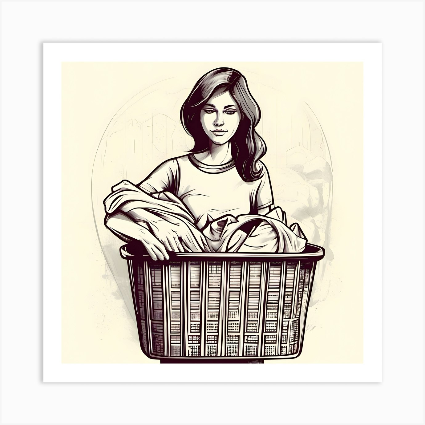 Woman In A Laundry Basket Art Print by Layano Fy