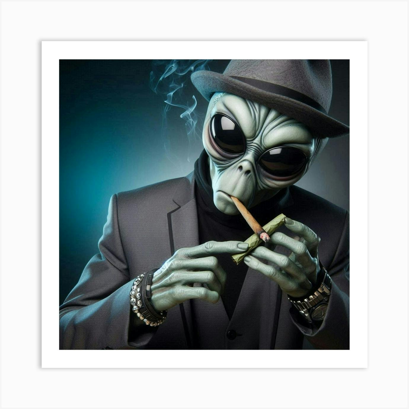 Alien Smoking A joint Art Print by Dynomodz - Fy