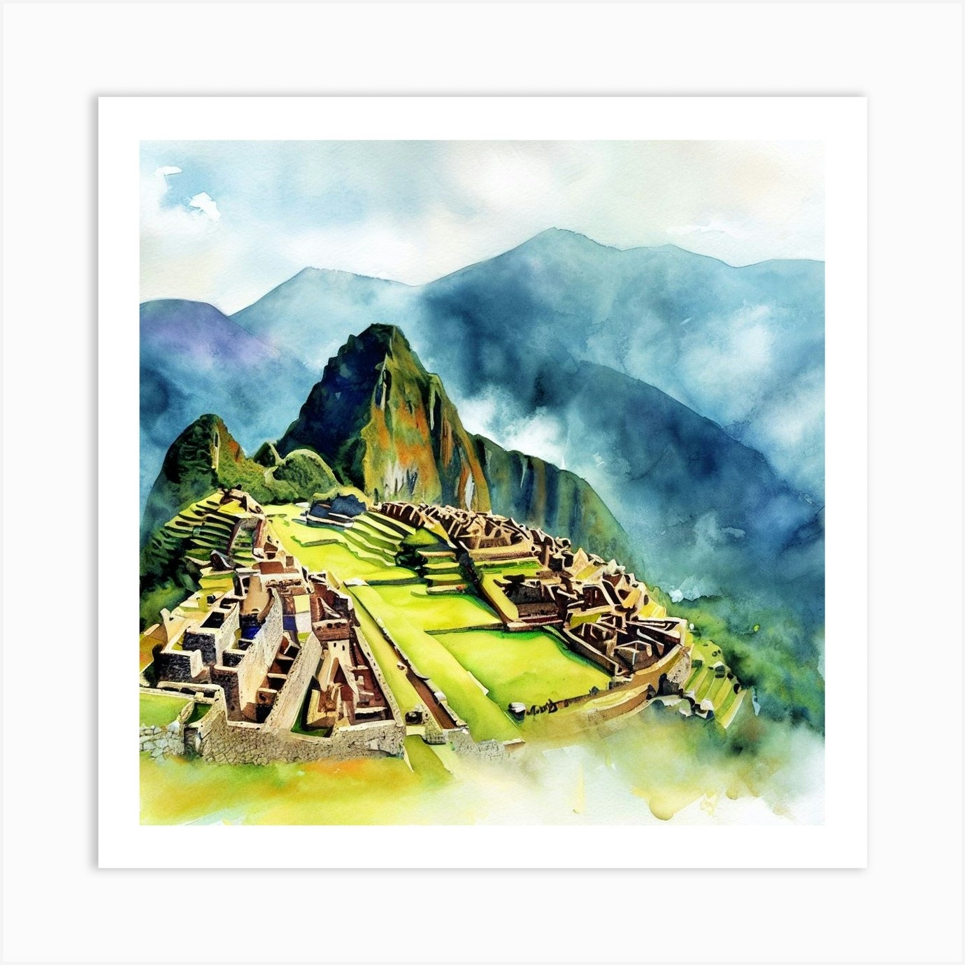 Watercolor of Machu Picchu, Peru 2 Art Print by Bennnenix - Fy