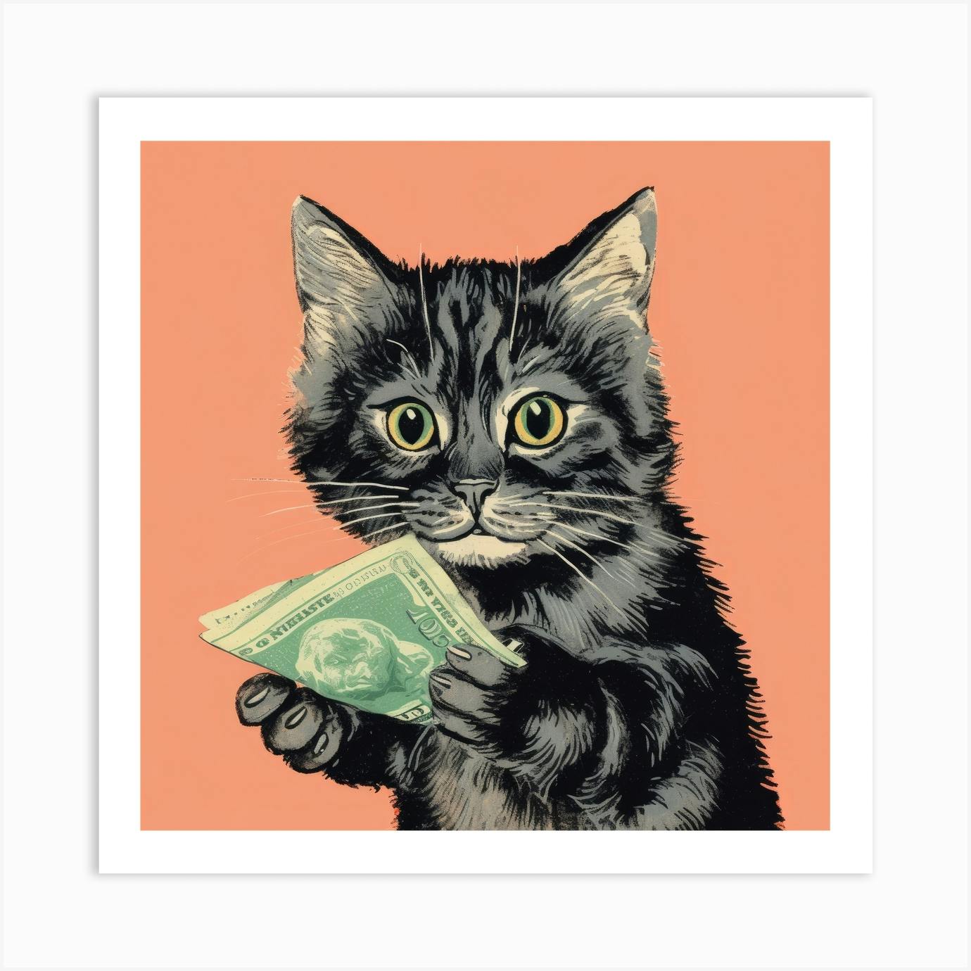 Cat holding money discount