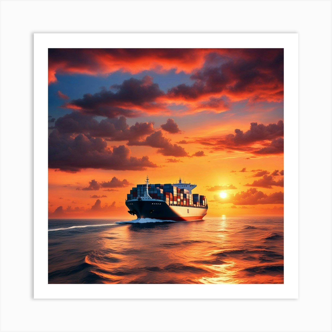 Container Ship At Sunset 2 Art Print by FOTOPIA - Fy