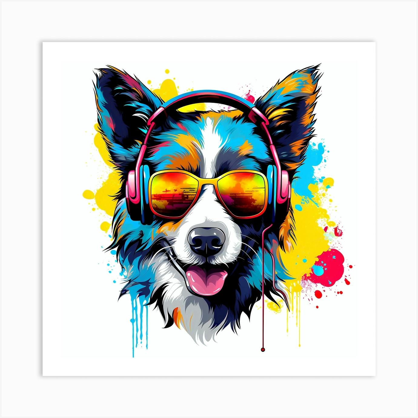 Dog with sale headphones art