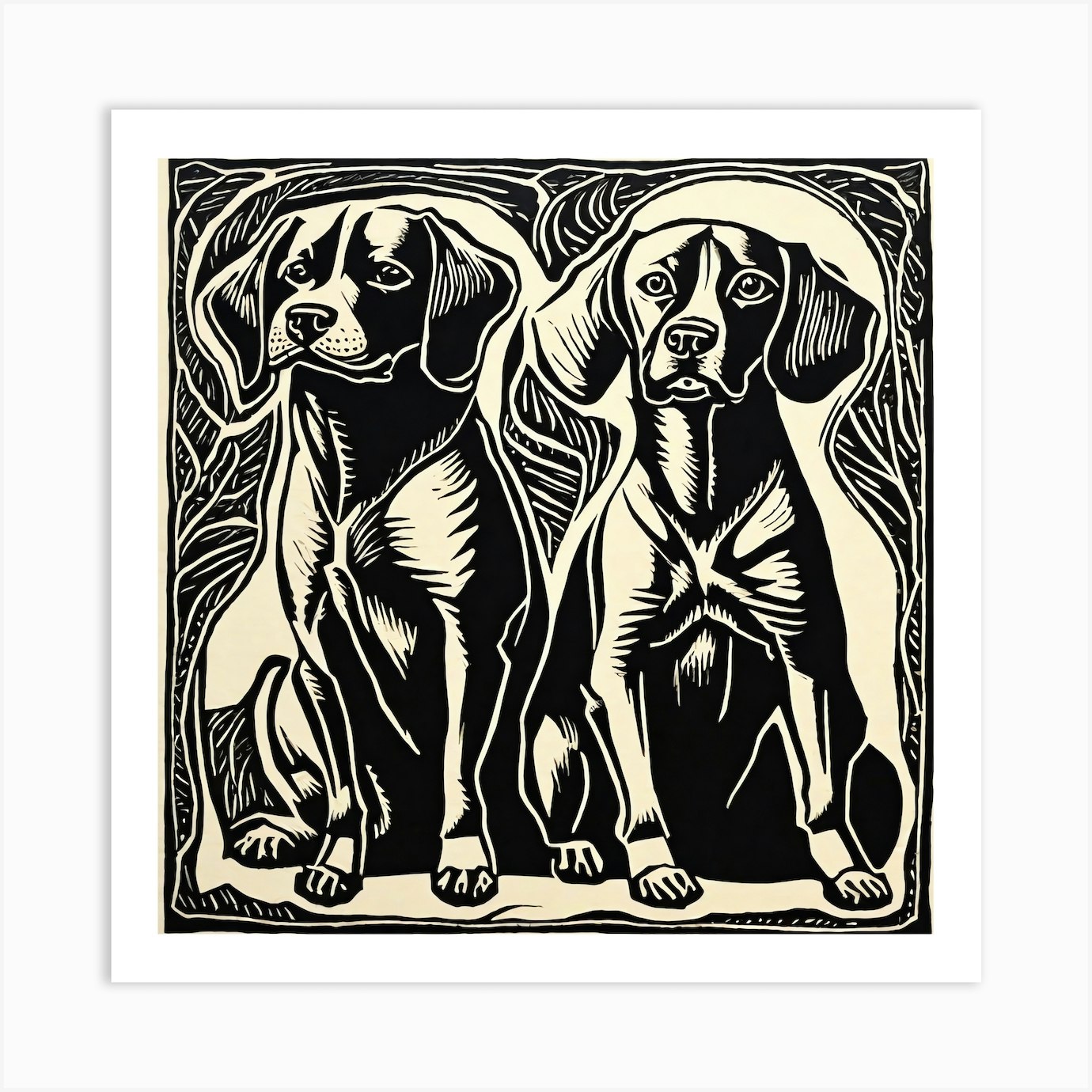 Two Dogs Linocut Art Print by Two Six Media - Fy