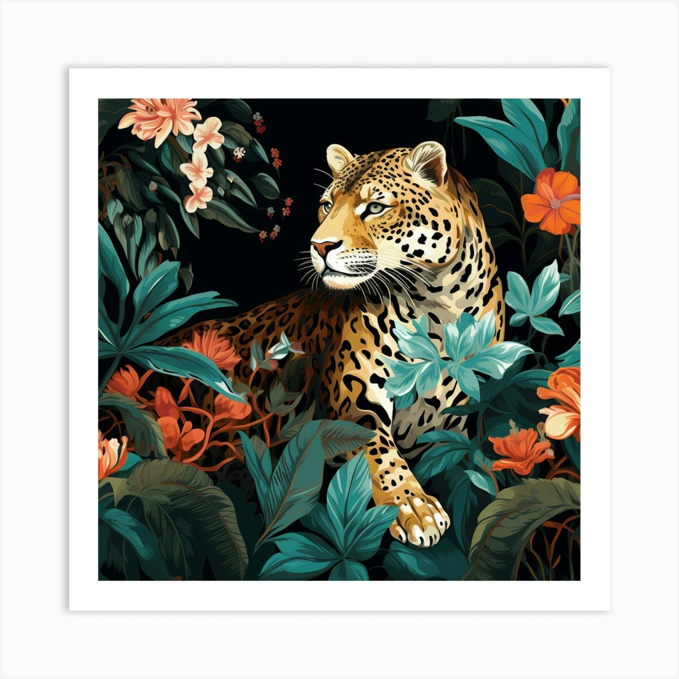 Leopard in the 2024 Jungle | Stretched Canvas Print, Jungle Art for Kids or Adults