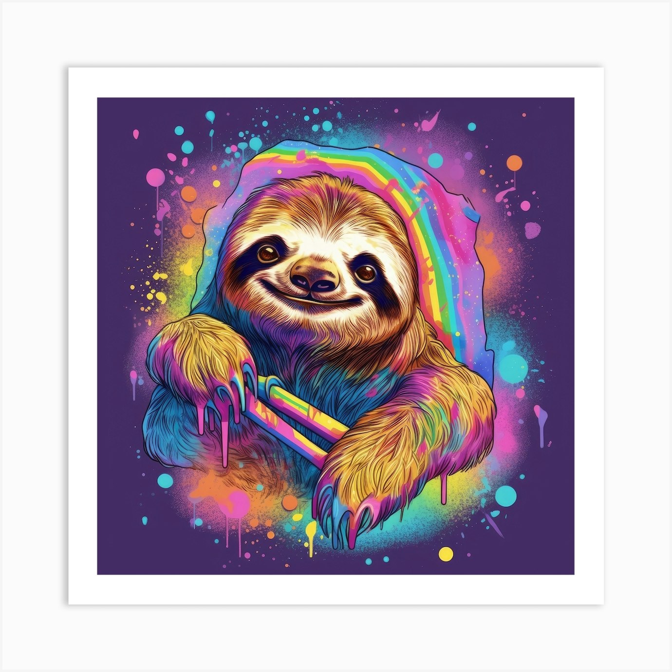 Rainbow Sloth Pop Art Print by Art Weaver - Fy