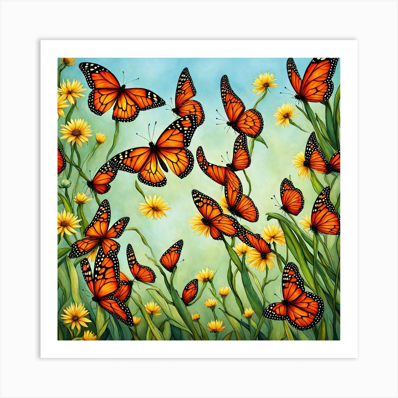 Monarch Butterfly Watercolor Oil Painting selling Wall Art Print