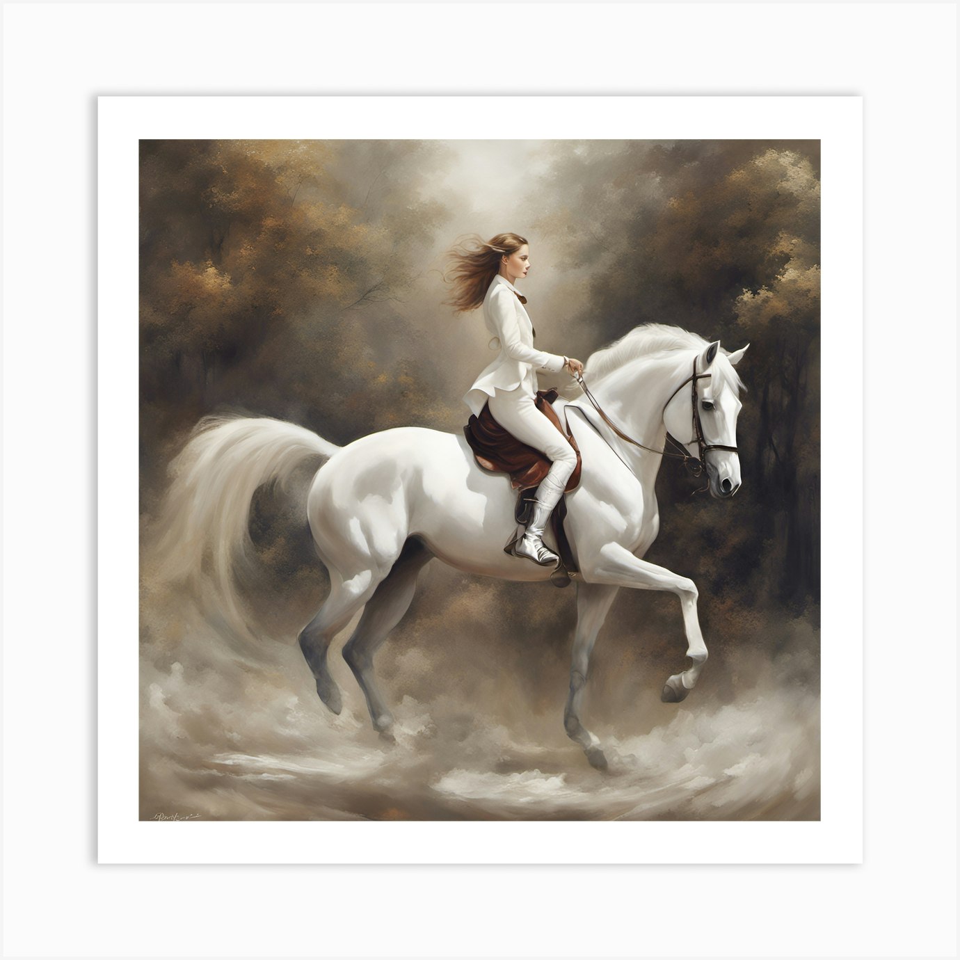 White Horse Art Print by simocho Fy