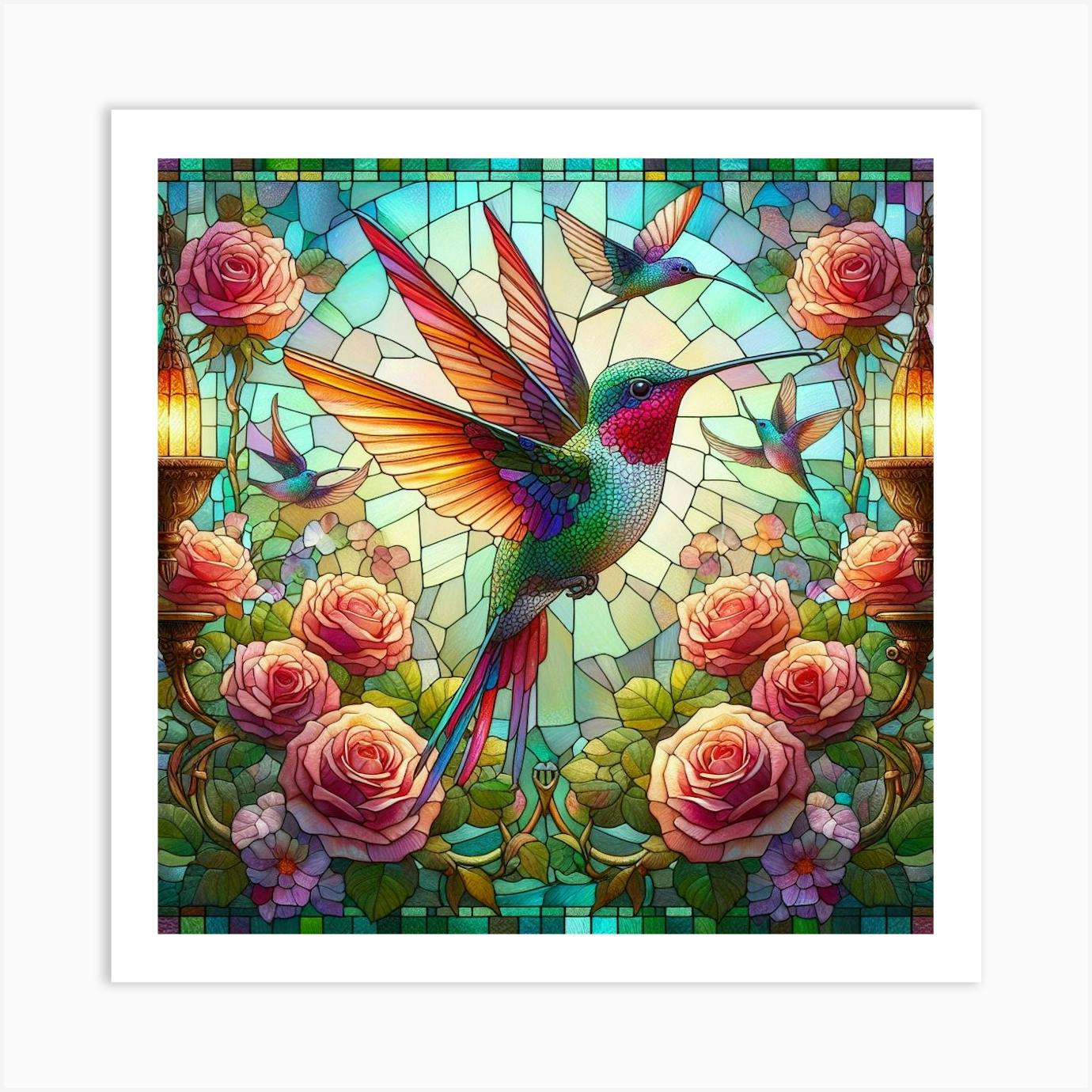 Hummingbird in on sale flowers, Fantasy art alcohol ink painting,fine art print, glossy print,spirit insects,art print,flower painting