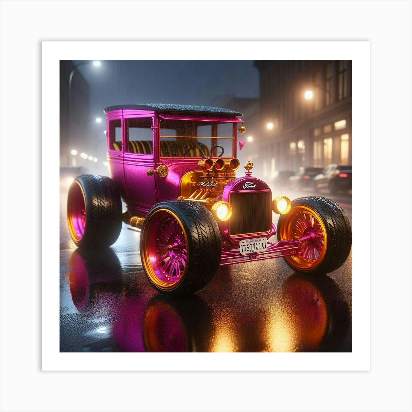 Pink Ford Model T Art Print by Frank Tout - Fy