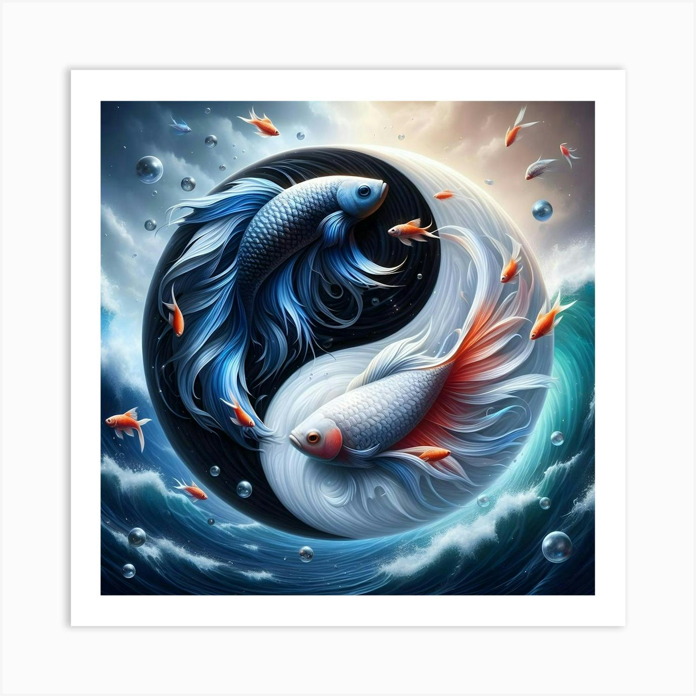 Ying Yang Fish Poster on sale Painting canvas 16*24 inch