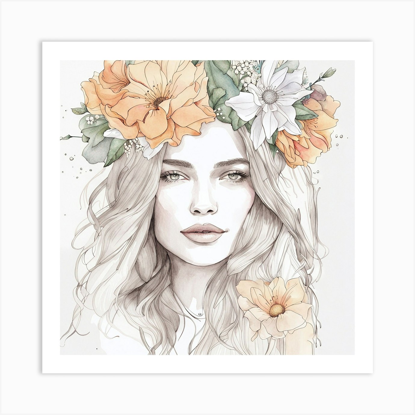 Watercolor Flower Girl Art Print by Two Six Media - Fy