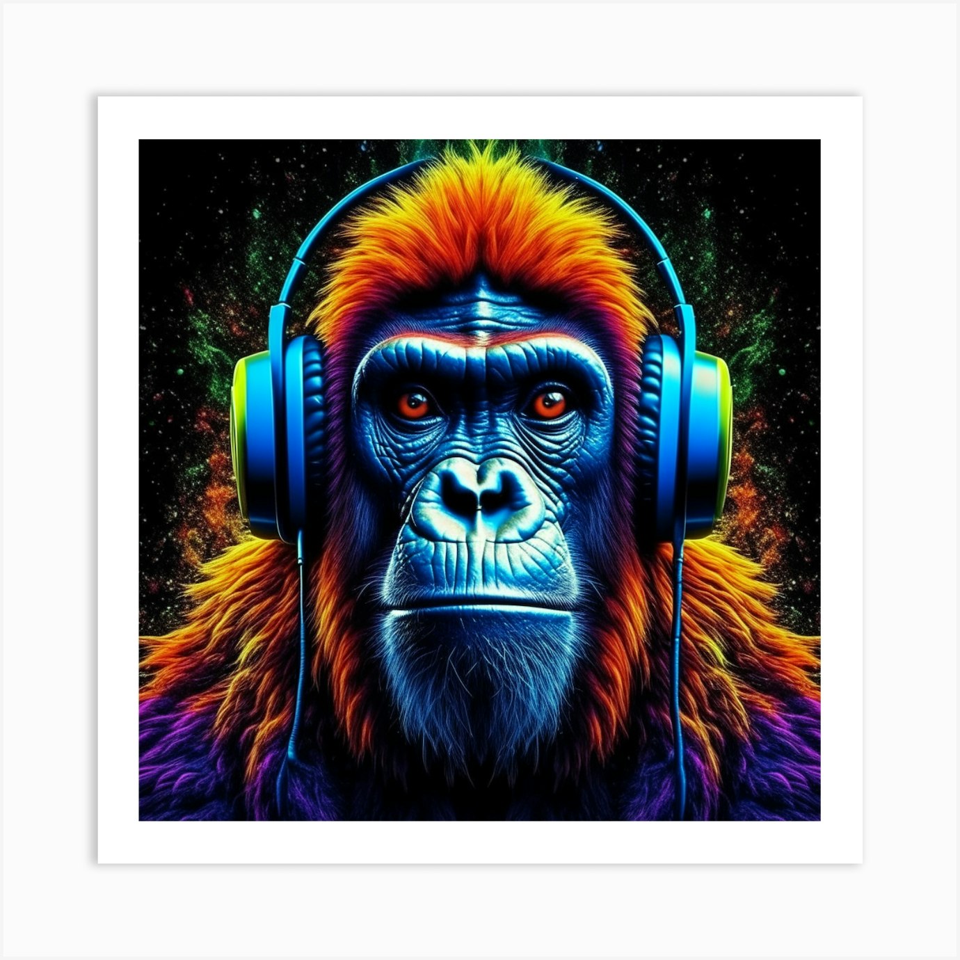 Orangutan With Headphones Art Print by designedbyjosh - Fy