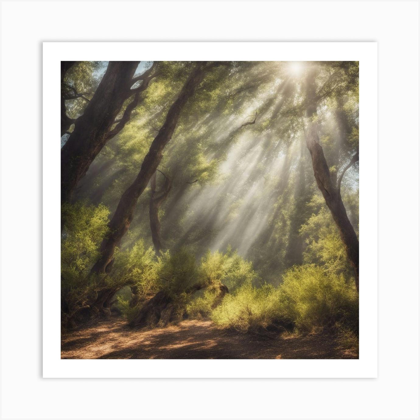 Sunbeams in the Forest - outlets Oil Landscape framed wall painting of sunbeams filtering between the trees