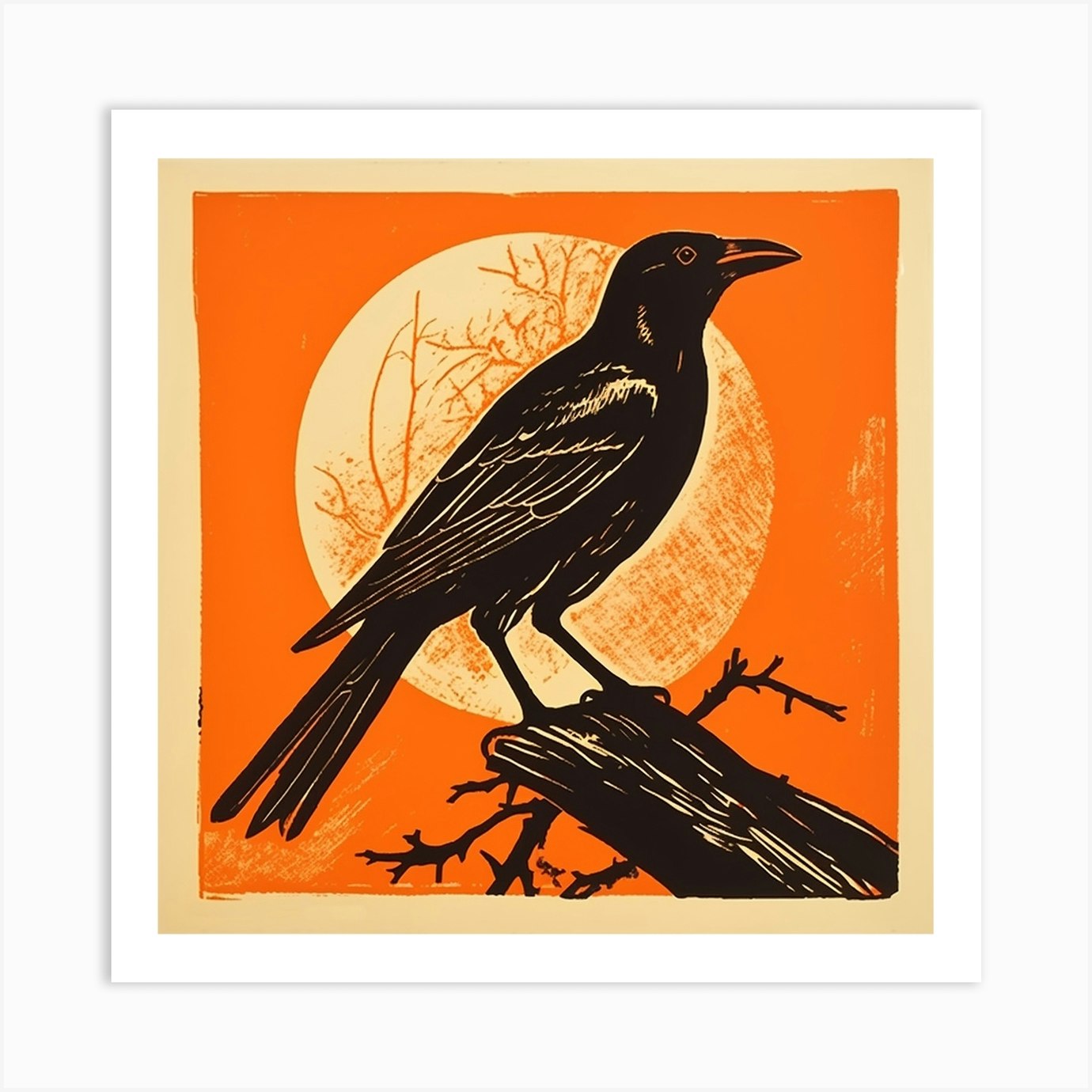 Retro Bird Lithograph Raven 3 Art Print by Feathered Muse - Fy