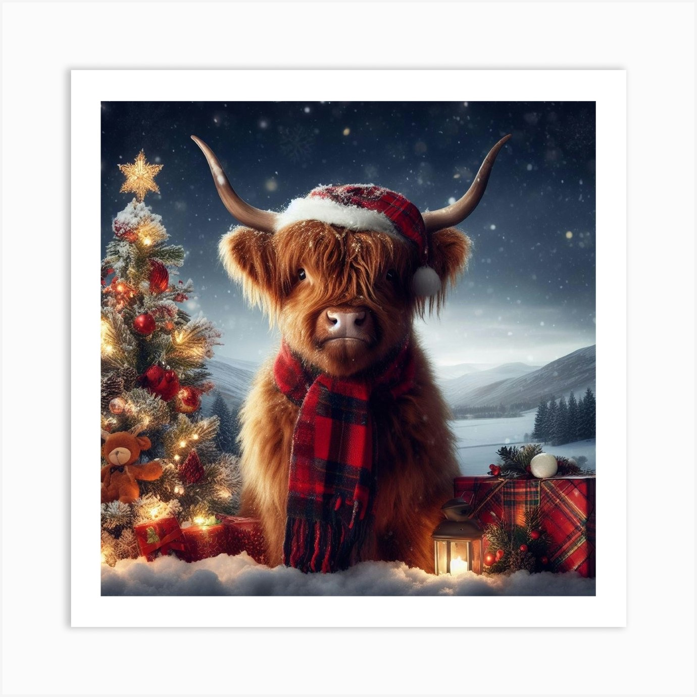 Highland Christmas Cow Art Print by DigitalMagicPrints - Fy