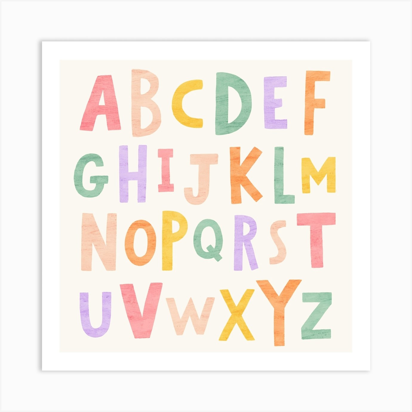 Alphabet Pastel Square Art Print by Kate McFarlane Fy