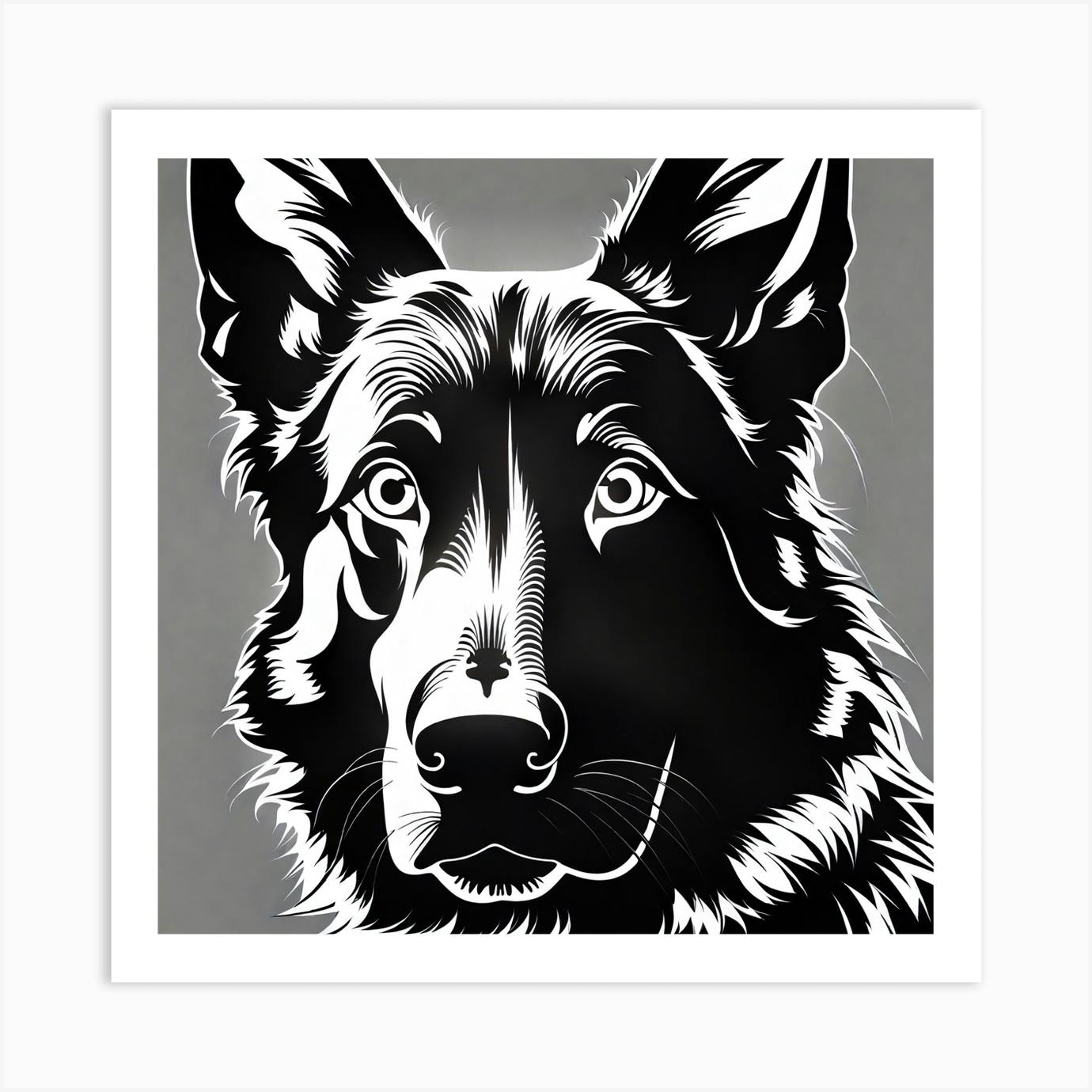 German shepherd painting hot sale black and white