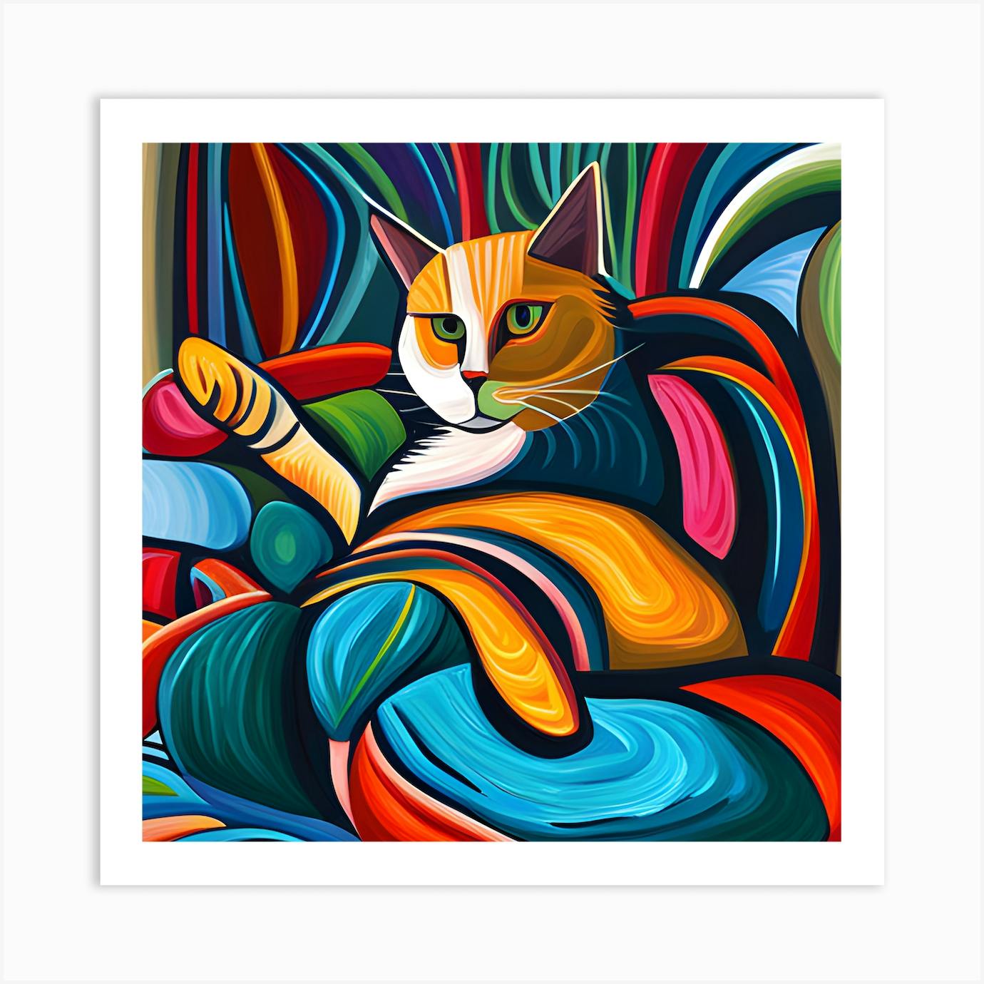 artgeist Acoustic Canvas Wall AI Art Print Cat 35x24 in - 1pcs