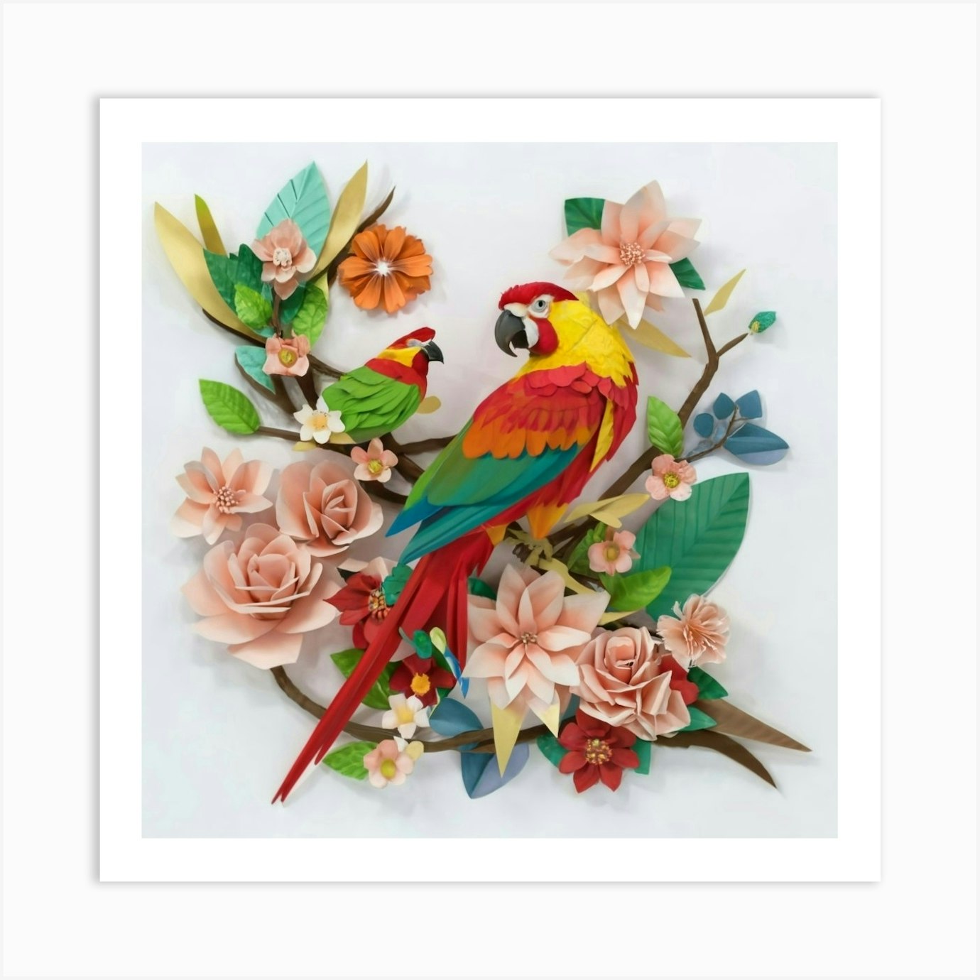 Parrots And Flowers Art Print by Balram giri - Fy